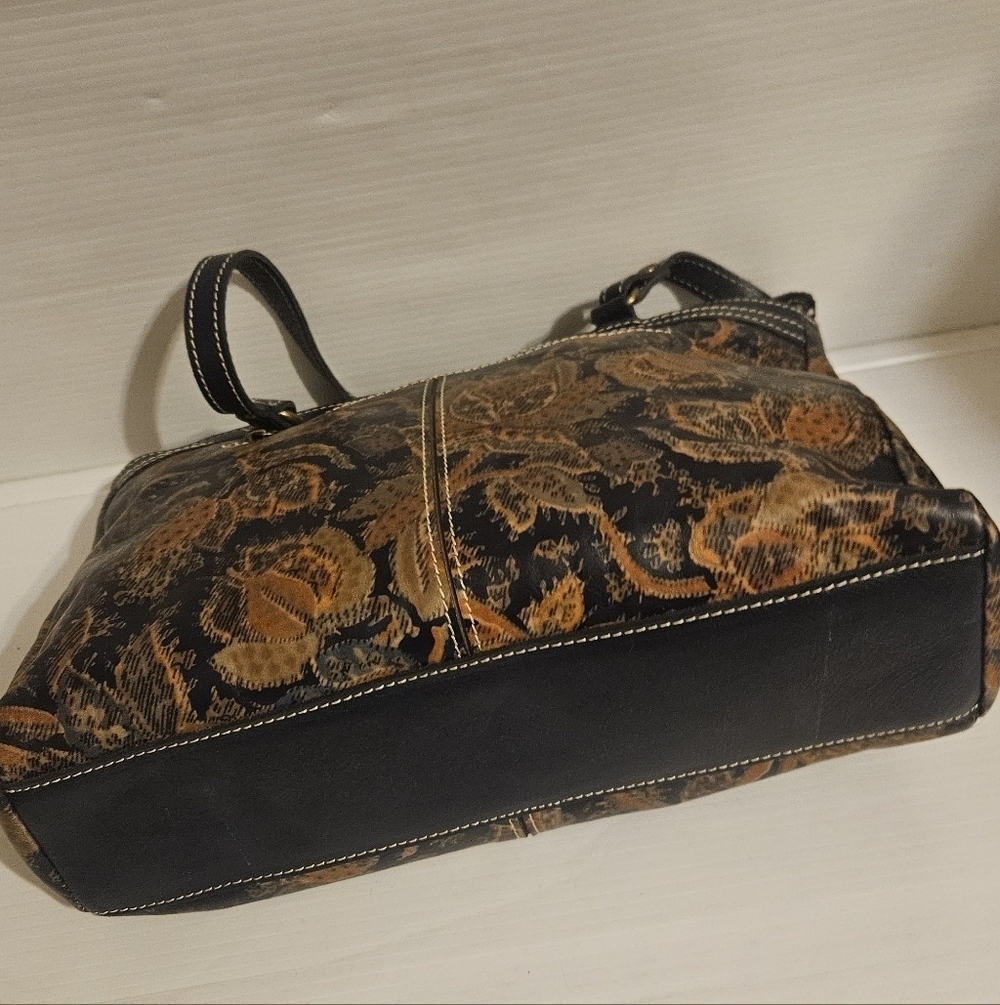 Patricia Nash Toscano Floral & Paisley Leather Satchel Blue w/ Leather Trim Rare - Picture 9 of 16